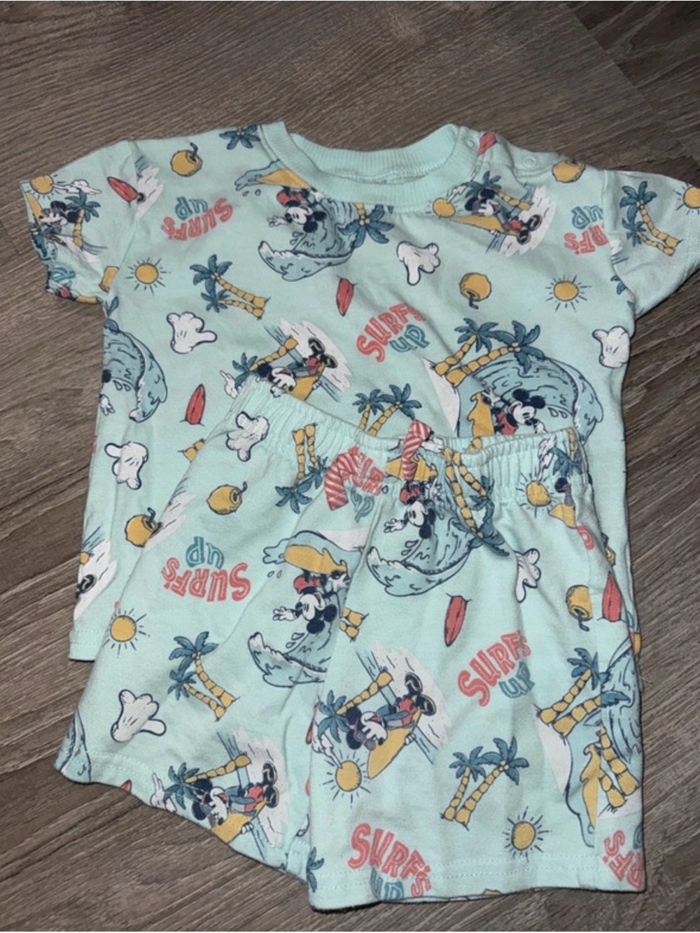 Disney Light Mint Surf Print Short Sleeve Top & Shorts Set